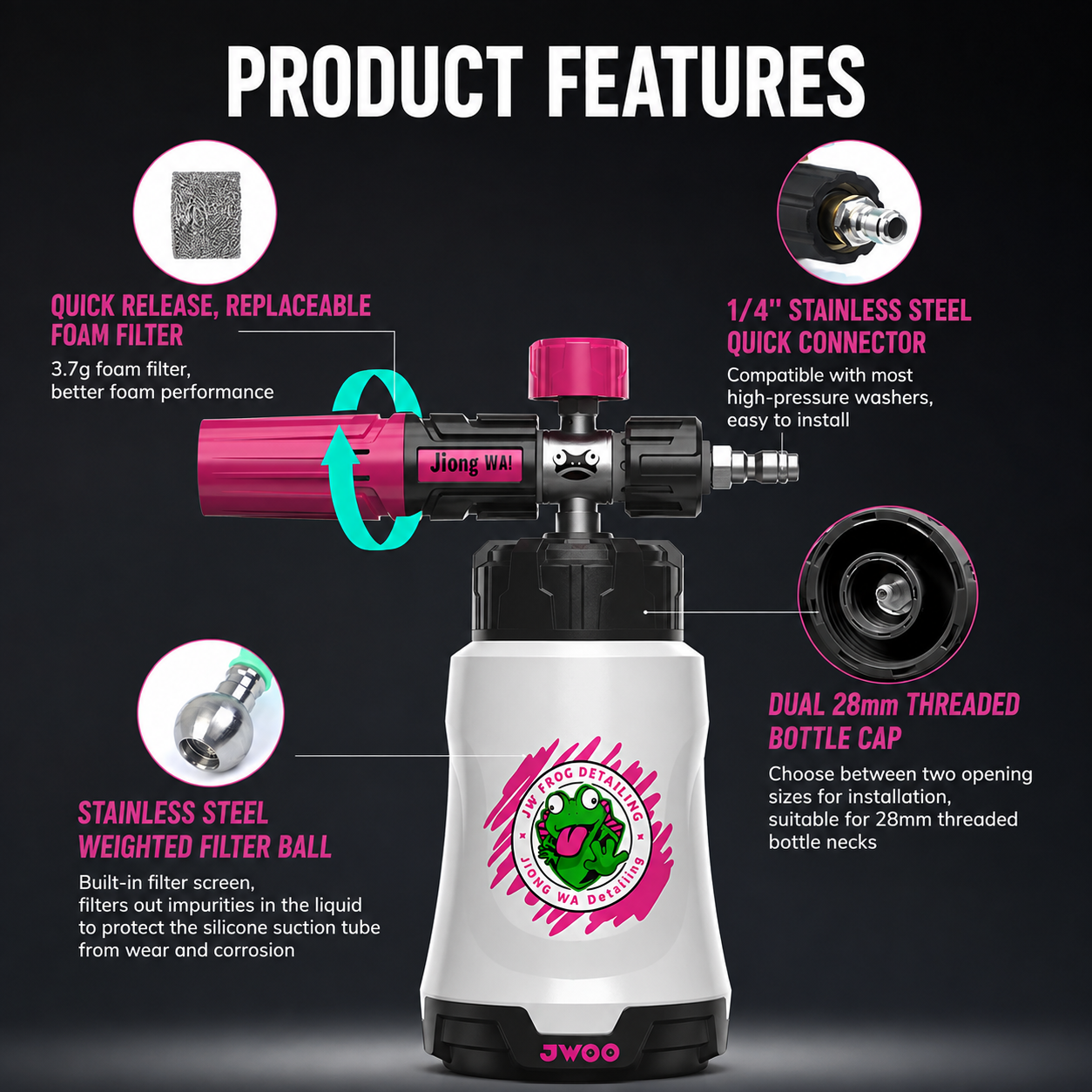 [PROMO] 3-in-1 Snow Foam Cannon | Pink (Stainless Steel) image 2