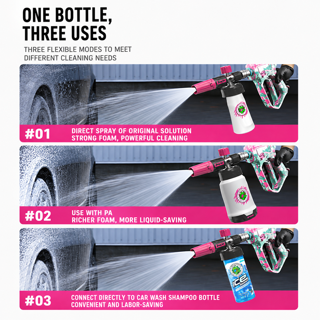 [PROMO] 3-in-1 Snow Foam Cannon | Pink (Stainless Steel) image 3